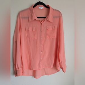 Edge Coral Button-Down Blouse Size M